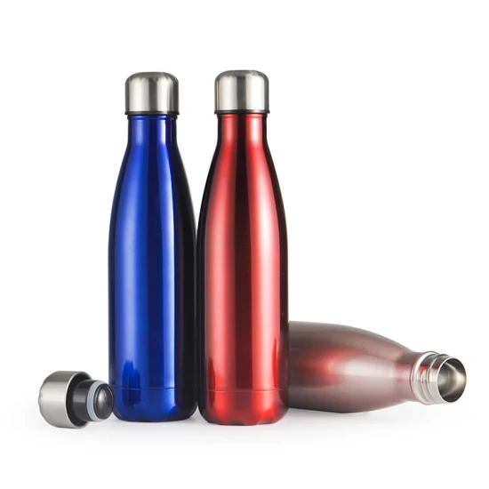 Logotipo personalizado 500ml parede dupla isolada copo de bebida de água garrafa térmica garrafa de vácuo esportiva em formato de cola garrafa de água de aço inoxidável