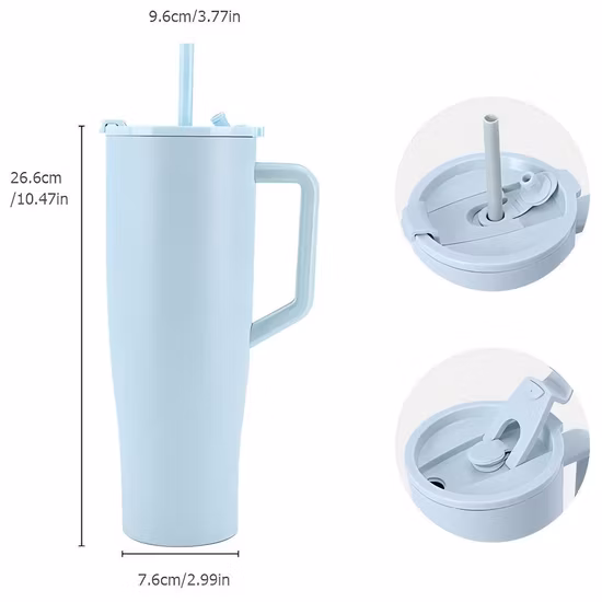 Copo isolado de aço inoxidável 40oz, caneca de parede dupla a vácuo, copo de café, garrafa de água com alça, alça de palha